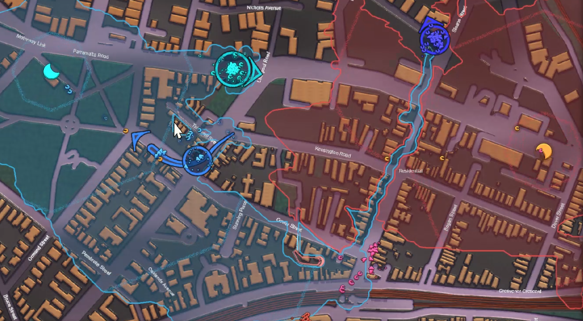 dWars map view showing supply lines being cut around a contested zone.